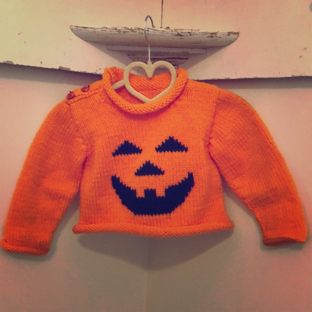 Hand made pumpkin sweater for infant